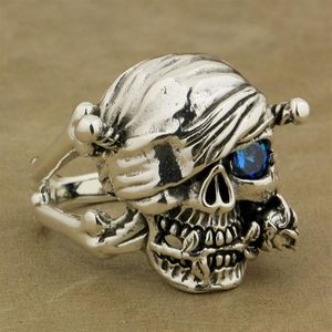 925 Sterling Silver Pirate Skull Ring Rose Blue Cz Mens Biker Style 9W101 C18122501283Z