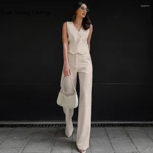 Women's Two Piece Pants RUN XIANG CHENG Autumn Suit Vest Cotton High Waist Straight Trousers Simple And Elegant Women 2023