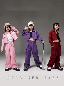 ステージウェアキッズジャズコスチューム女の子ショートコート長袖オーバーオールパンツヒップホップダンス服コンサートグループパフォーマンススーツBL11916