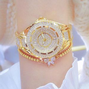 Wristwatches Crystal Diamond Watches For Women Gold Original Elegant Ladies Watch With Bracelet Set Rose Gold Gift For Girlfriend Wife 231025