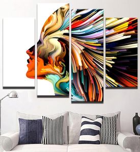 抽象カラフルな女性の髪の毛のない絵画モダンキャンバスウォールアートホーム装飾HDプリント写真4パネルポスター8325822