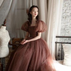 Ethnic Clothing Women Elegant Square Neck Formal Gown Dresses Wedding Evening Party Prom Long A-line Tulle Dress Bride Toast