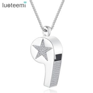 Ожерелья с подвесками LUOTEEMI, модное ожерелье со свистком цвета белого золота для женщин, высокое качество, ювелирные изделия с кристаллами CZ в форме звезд, Gift263t