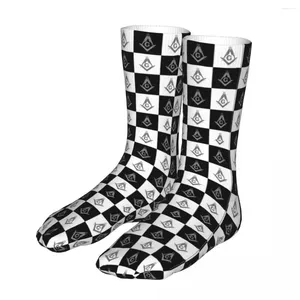 Men's Socks Male Mens Women Harajuku Freemason Checkered Pattern Masonic Mason High Quality Spring Summer Autumn Winter