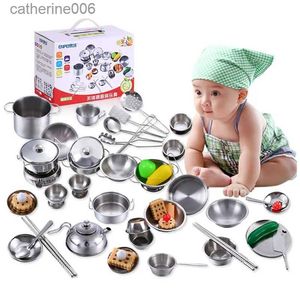 Kitchens Play Food 25   32 Pcs Mini Kitchen Toys Set for Kids Stainless Steel Can Hold Food Pretend Play Toy VIP DropshippingL231026