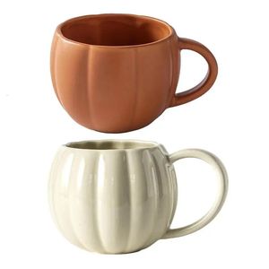 Tazas Taza de calabaza Cerámica Tono claro Café Lindo y divertido Creativo Flor en forma de pin Pot para Acción de Gracias 231026