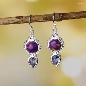 Dangle Earrings Womens Fashion Retro Vintage Purple Stone Ear for Lady Wholesale Price Anniversary Jewelry Gifts