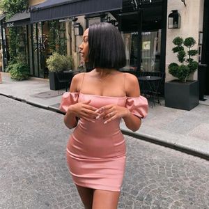 Nibber autumn French romance party night lace up bodycon dres pink white Elegant off shoulder club Slim dress mujer Y200326301z