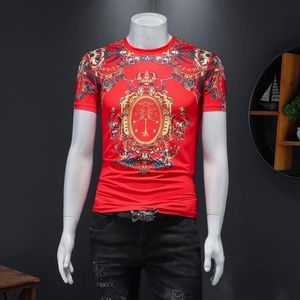 2023 Sommer Baumwolle Herren Tops Kurzarm bedruckte T-Shirts Trend Stickerei Palace Retro Blumen schlanke Baumwolle roter Boden 304L