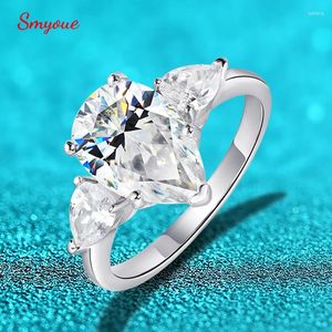 Cluster Rings Smyoue 4ct Pear Cut D Color Moissanite Engagement for Women Luxury Quality Jewelry 3 Stone Sterling Silver 925 Band