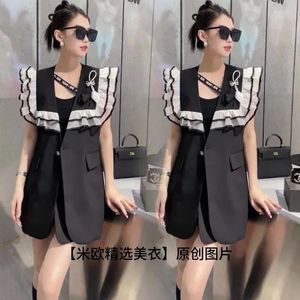 Women's Vests European Heavy Industry Blazer Vest Women Spring/Summer 2023 Design Sense Ruffle Edge Shawl Collar Slim Waistcoat Top