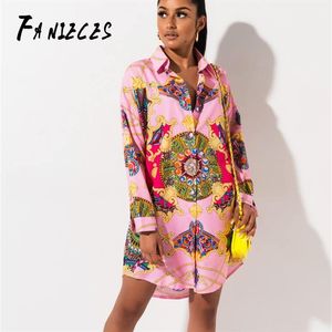 Designer Pink Barock Print Dresses Runway High Quality Summer Casual Shirt Dress Women Vestidos Robe Femme Dropshopping 210520289Z