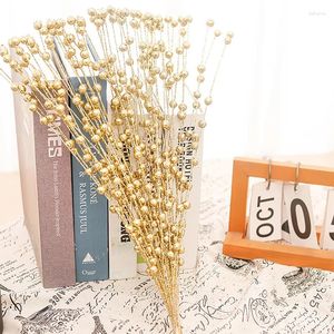 Decorative Flowers Artificial Christmas Berry Golden Branch Fake Plants Stem Tree Wreath DIY Home Wedding Decor Table Craft Gifts