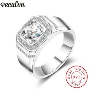 Vecalon Fashion Jewelry Wedding Band Ring for Men 2Ct Diamonique CZ 925 Sterling Silver Male Engagement Finger Ring Father Gift337Z
