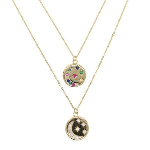 Круглое ожерелье в виде диско-монеты с позолоченной гравировкой, белая радуга cz, лунная звезда, падающая звезда, дизайн, модные ожерелья199H