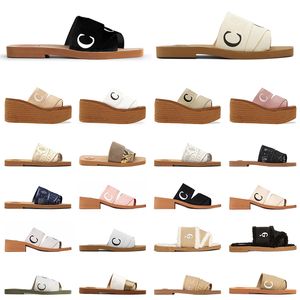 Lyx sandaler berömda designer kvinnor woody mule glider designer tory canvas tofflor kvinnor bokstav sandalburchar toffel skor tjock botten net röda platt flip flops