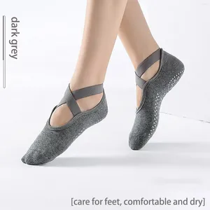 Mulheres meias cruz yoga esportes chinelo anti deslizamento de algodão senhoras pilates ballet calcanhar protetor profissional dança