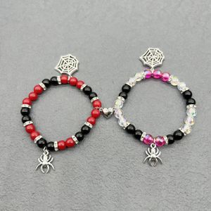 Charm Bracelets 2Pcs Halloween Spider Bracelet For Women Men Magnetic Heart Couple Personality Bangles Lover Festive Jewelry Accessories Gifts 231025