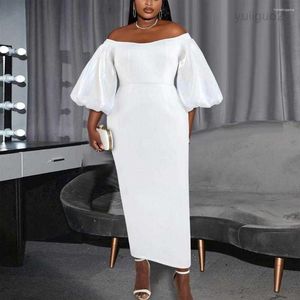 Casual Dresses Sexy White For Women Off The Shoulder Lantern Sleeve Sheath Ankle Length Back Split Ladies Birthday Party Dinner Vestido