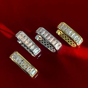 Women Trendy Charming Earrings Jewelry Yellow White Gold Bling Square CZ Diamond Hoops Earrings For Lover Gift