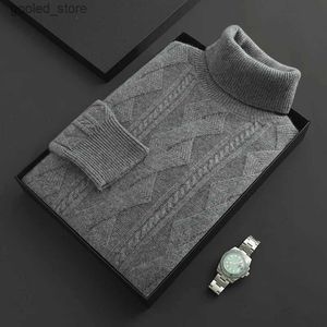 Herrtröjor 2023 Pure Cashmere Sweater Ny stor storlek Men 'Twisted High Lapel Base Shirt Autumn Winter 100%Wool Knit Thick High-end Pullover Q231026