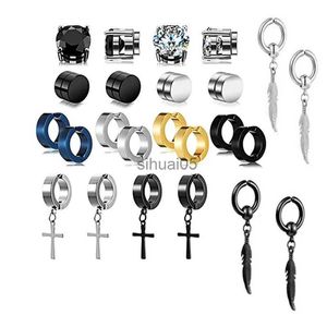 Stud 10 Pairs Stainless Steel Non-Piercing Magnetic Earrings Unisex CZ Magnet Ear close Clip Women Men Punk Hip Hop Earring Set YQ231026