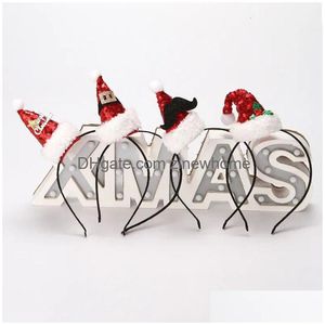 Decorações de Natal Chapéus criativos Bandas de cabelo Papai Noel Beard Head Band Xmas lantejoulas Noel presente para meninas felizes feliz ano 231017 dhejs