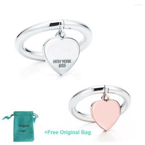 Cluster Rings Original Logo Heart Tag Silver Ring Classic High Version Lady 925sterling Love Fashion Jewelry Valentine's Day 2208