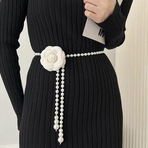 Belts Camellia Pearl Waist Chain White Small Fragrant Flowers Belt For Women Skirt Sweater Decorative Stylish 2023