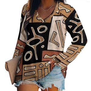 Women's T Shirts Tribal Print T-Shirts African Ethnic Loose T-Shirt Long Sleeve Vintage Graphic Tee Shirt Female Tops Big Size 4XL 5XL