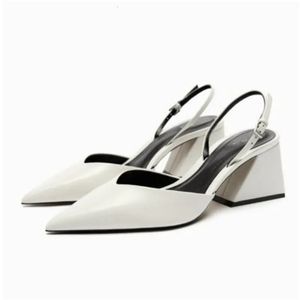 Tofflor traf mode vit häl pekade slingback pumpar elegant kvinna hög sko bröllop brud skor sexigt kontor hälen 231026