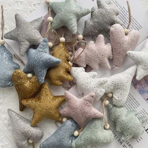 Christmas Decorations 6PcsLot Gold Velvet Plush Cloth Pendant Tree Decoration Materials Accessories Star Love Toys Muppet Decorat 231026