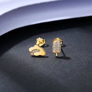 Korean New Sweet Cloud Ice Cream S925 Silver Stud Earrings Jewelry Fashion Women Zircon Plated 18k Gold Earrings for Women's Valentine's Day Birthday Gift SPC