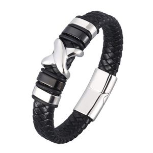 Trendy Stil Leder Armband Männer Schwarz Geflochtene Armbänder Männlichen Schmuck Party Geschenk Edelstahl Magnetische Verschluss Armreifen BB0963 Ch307C