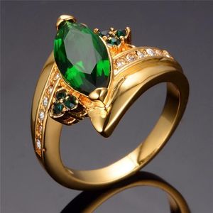 Pierścionki ślubne luksusowy zielony zielony kryształowy pierścień kamienny vintage żółte złoto cienkie dla kobiet urok liść cyrkon zaręczyny 2571