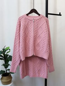 Kjolar plus storlek 2023 Autumn Winter Vintage Korean dragkedja tröja kappa stickad halva kjol Tvådel modeuppsättning trend 231025