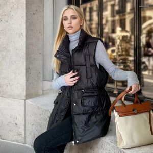 Kvinnors västar 2023 Autumn Winter Long Down Bomullsjacka Vest Casual Solid dragkedja Löst ärmlösa tjocka varma jackor Coat Waistcoat