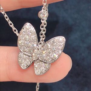 Luxury Necklace Designer smycken Två fjärilshänge Halsband för kvinnor Rose Gold Diamond Red Bule White Shell rostfritt stål Platinbröllop presentförpackning