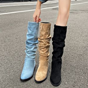 Boots Ladies Western Platform Womens Knee High Fashion Outdoor Casual Blue Cowboy Long Botas De Mujer 231026