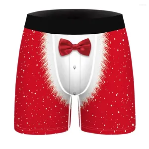 Mutande Boxer natalizi da uomo Slip 3D Divertenti stampati Boxer umoristici Biancheria intima elastica morbida Mutandine maschili sexy