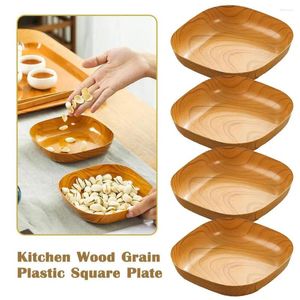 Płytki 1/4pcs Kitchen Grain Plastikowy kwadratowy płyt 15x15 cm Trwałe rustykalne autentyczne projektowanie wszechstronne zastawa stołowa do jadalni orzechowe przekąski