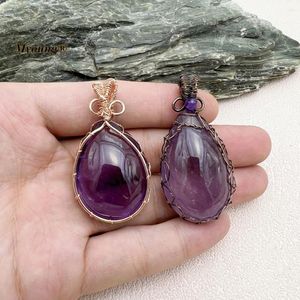 Anhänger Halsketten 10 stücke Großhandel Heilstein Schmuck Große Natürliche Kristall Amethysten Birthstone Draht Eingewickelt MY230828