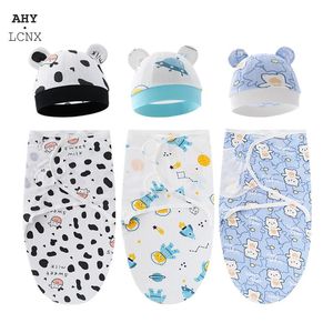 Sacos de dormir Tecido de algodão de verão nascido bebê coisas cobertor swaddles envoltório chapéu conjunto bonito dos desenhos animados vaca acessórios infantis para 012 meses coisas 231026