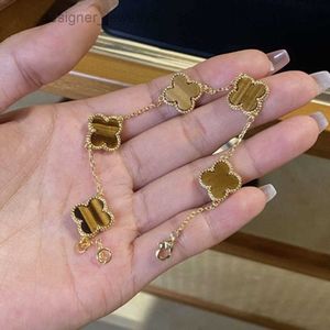 Bangle Vanly Cleefly Armband High Version V Gold Four Leaf Grass Tiger Eye Stone Five Flower Armband Female Personality Temperament