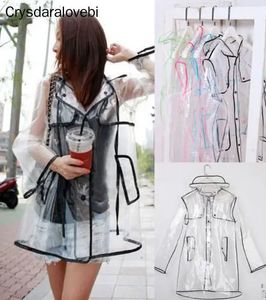 Rain Wear 1PC Svart transparent vinyl Raincoat Runway Style Womens Girls Clear Fashion Coat 231025