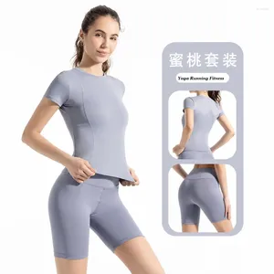 Women's Tracksuits Running Sports Tight Peach Capris Spring And Autumn Thin Outerwear Slim Short Sleeve T-shirt Shorts Set 2 PCS/Set