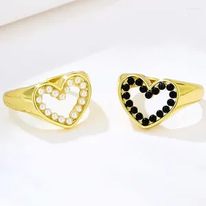 Cluster Ringe 2023 Mode Openwork Herz Micro Intarsien Perle Ring Für Frauen Öffnung Einstellbar Einfache Charme Damen Geschenk