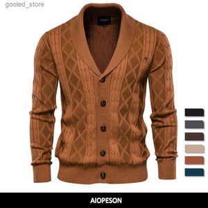 Herrtröjor aiopeson bomulls argyle cardigan män casual single breasted solid color business mens cardigans ny vinter mode tröja man q231026