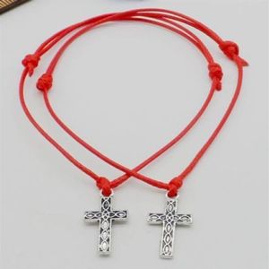 Ship 100pcs Cross String Lucky Red wax Cord Adjustable Bracelet NEW234x