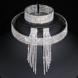 Wedding Jewelry Sets Classic Elegant Tassel Crystal Bridal Jewelry Sets African Rhinestone Wedding Necklace Earrings Bracelet Sets WX081 231025